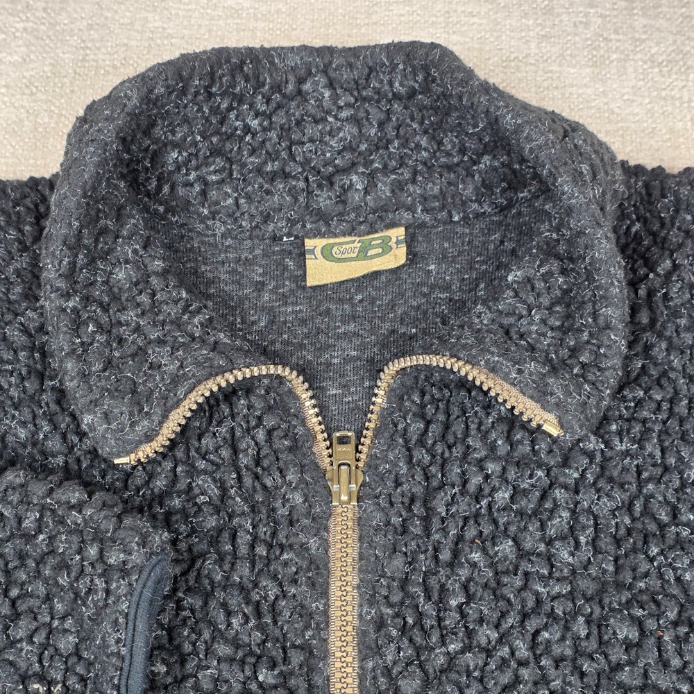 Vintage CB Sports Mens Sherpa Fleece Quarter Zip Pullover Charcoal Gray USA Made - Picture 2 of 11